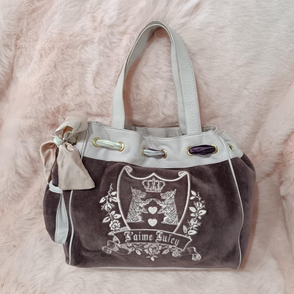 Juicy Couture Scottie Dog Velour Bag Purse Daydreamer Vintage Bow Ribbon J'aime